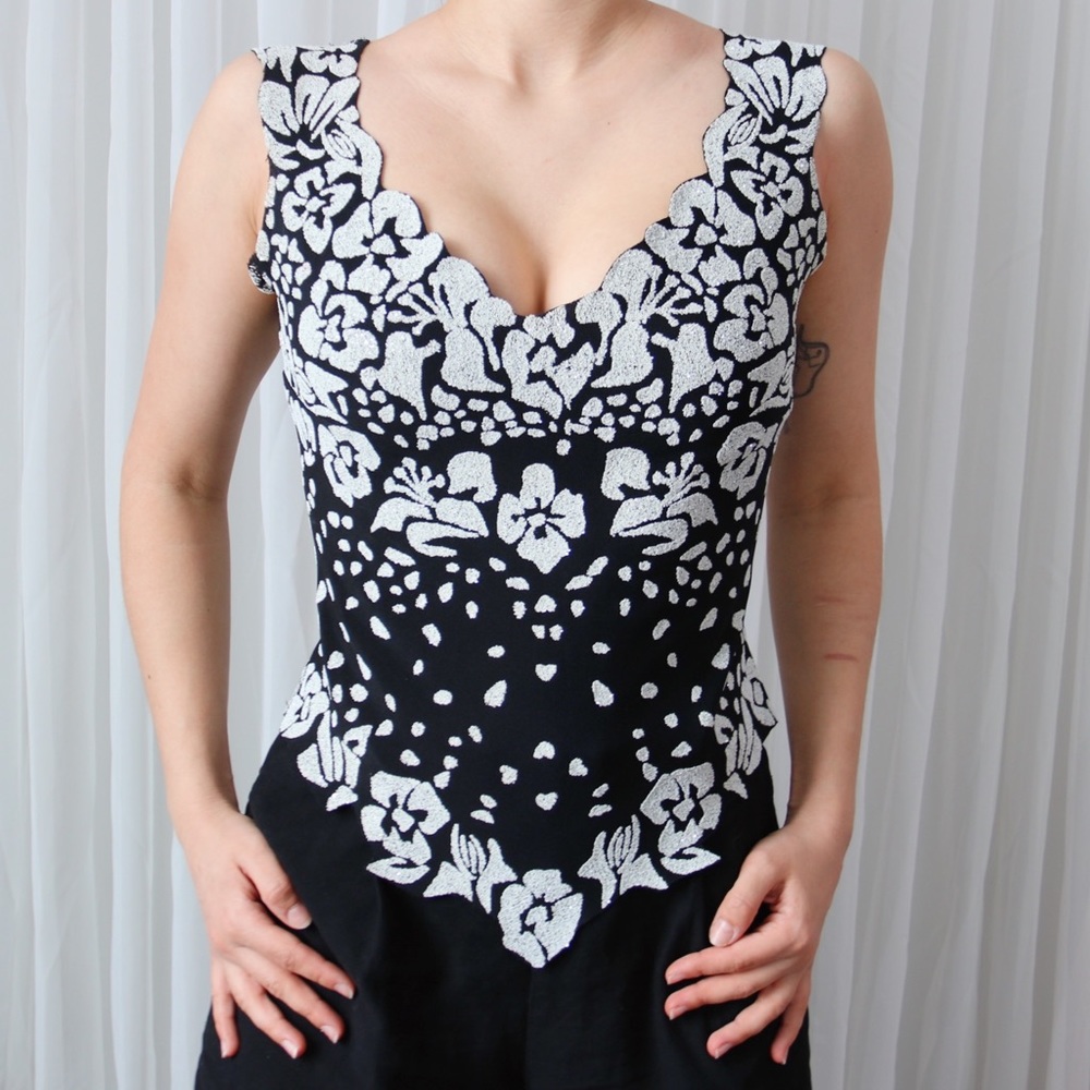 80’s Black & Silver Corset Style Glitter Top